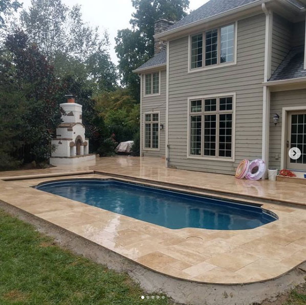 Pool Deck Renovation with Walnut French Pattern Travertine