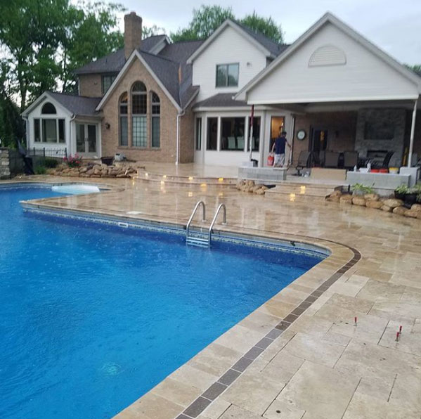 Travertine Pool Deck with Landscaping